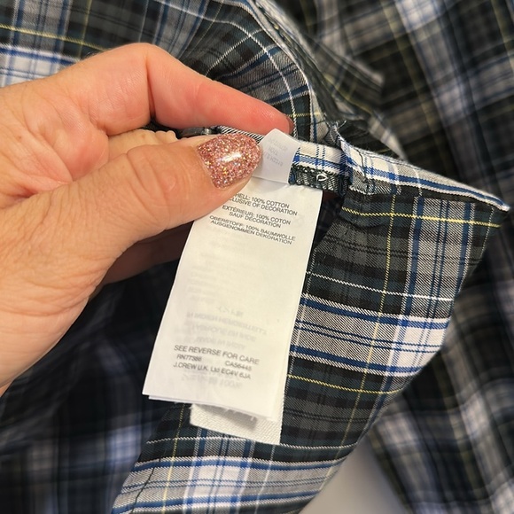 J.Crew Cotton Plaid Shirt Green Tartan Beaded Embellished Long Sleeve XS - Picture 5 of 6